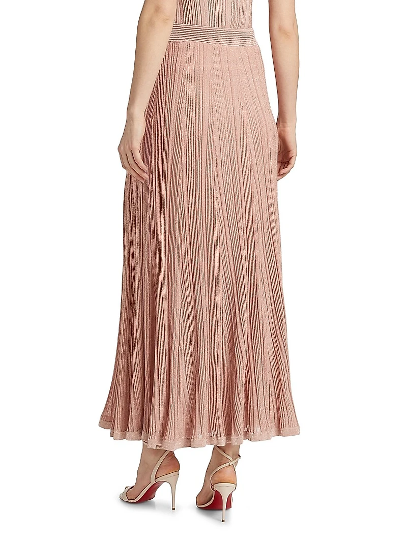 Lucky Pleated Metallic Maxi Skirt