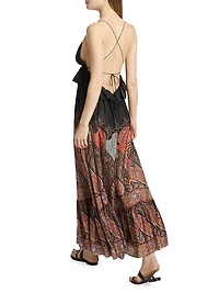 Rhiannon Ruffled Paisley Silk Maxi Dress