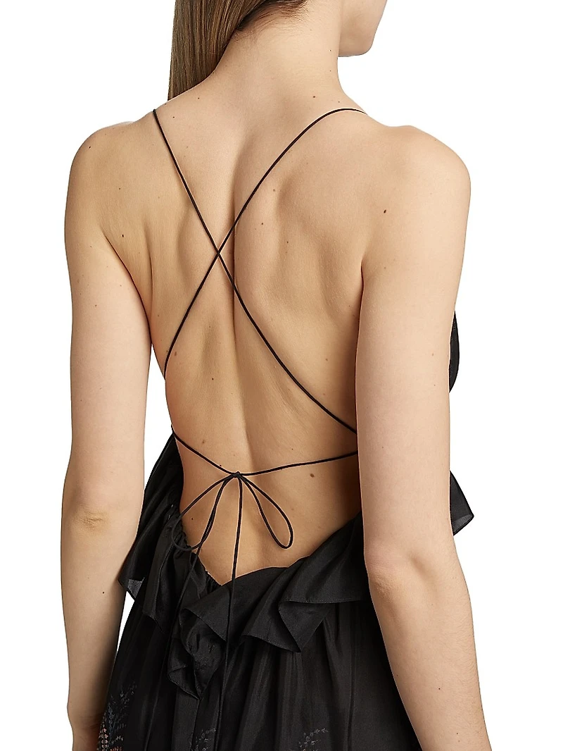 Rhiannon Ruffled Paisley Silk Maxi Dress