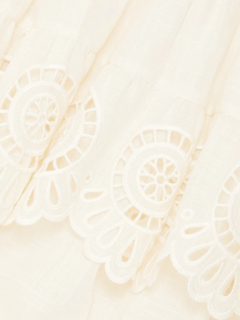 Lucky Embroidered Tiered Cotton Midi-Skirt