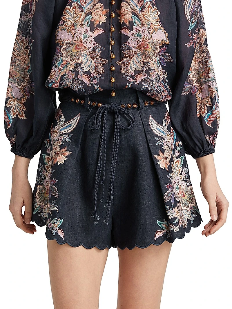 Rhiannon Printed Linen Tuck Shorts