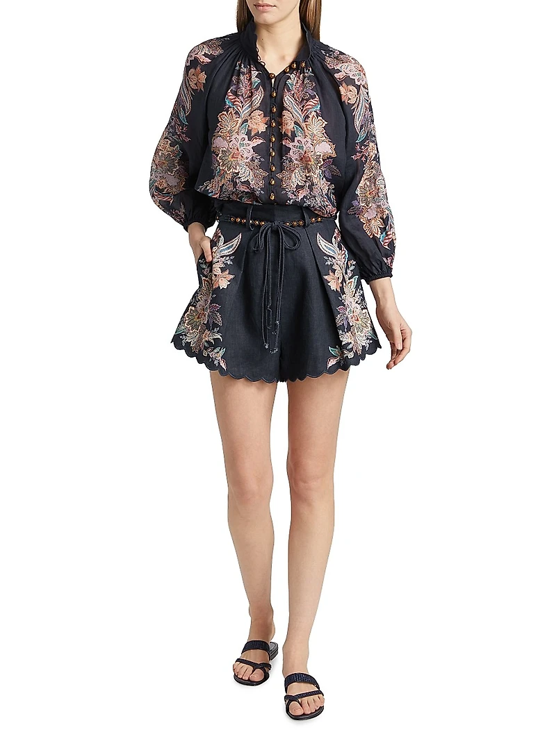 Rhiannon Printed Linen Tuck Shorts