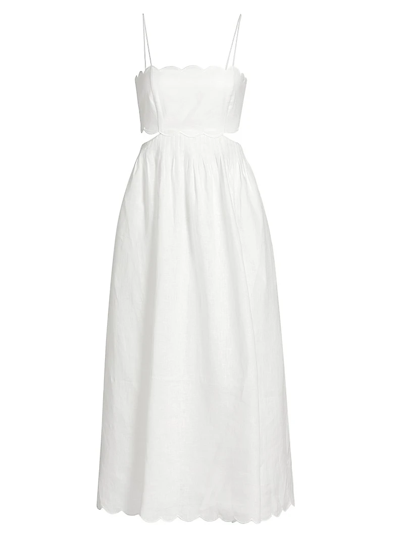 Rhiannon Scallop Linen Voile Midi-Dress