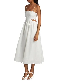 Rhiannon Scallop Linen Voile Midi-Dress
