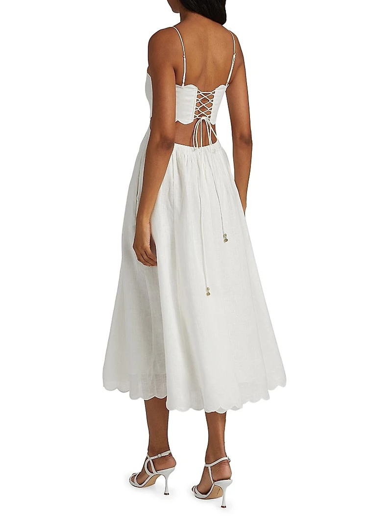 Rhiannon Scallop Linen Voile Midi-Dress