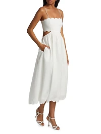 Rhiannon Scallop Linen Voile Midi-Dress