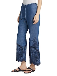 Coco Embroidered Cotton Flared Pants
