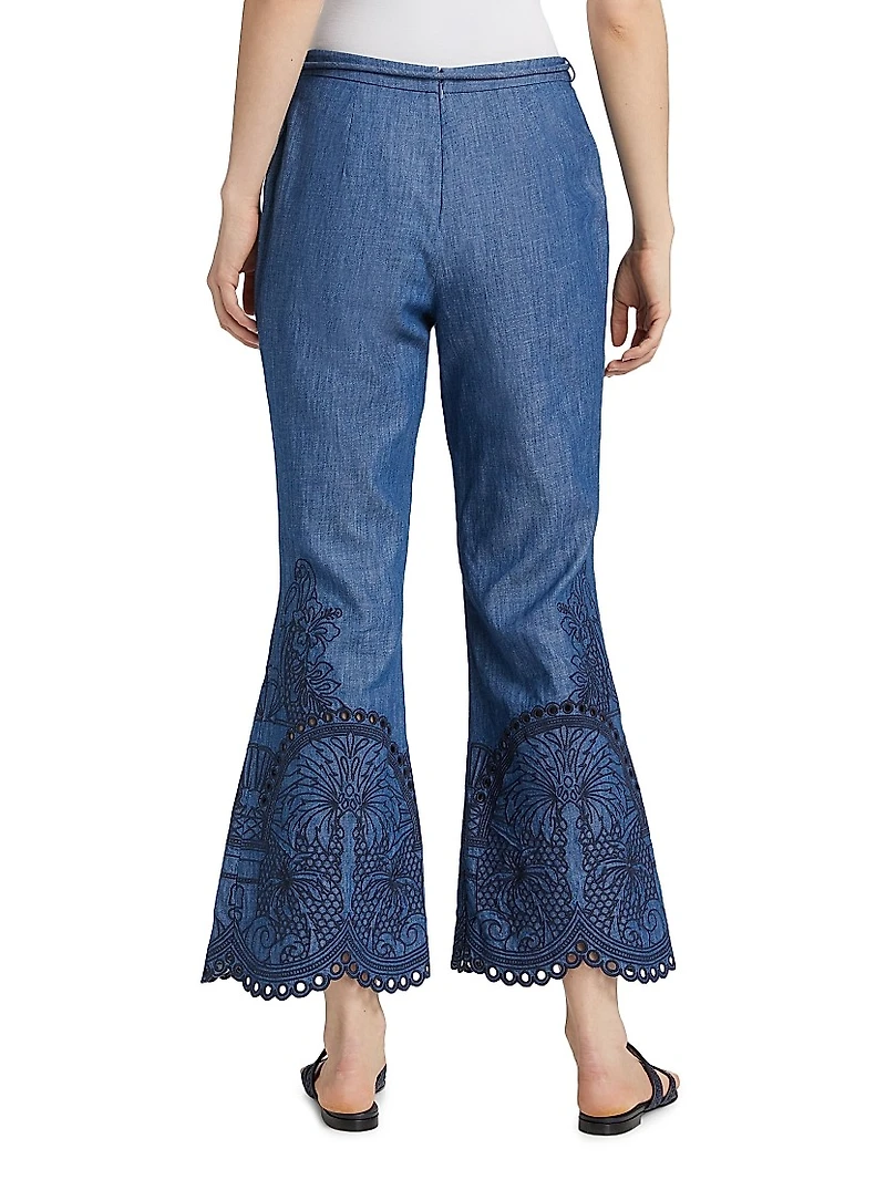Coco Embroidered Cotton Flared Pants