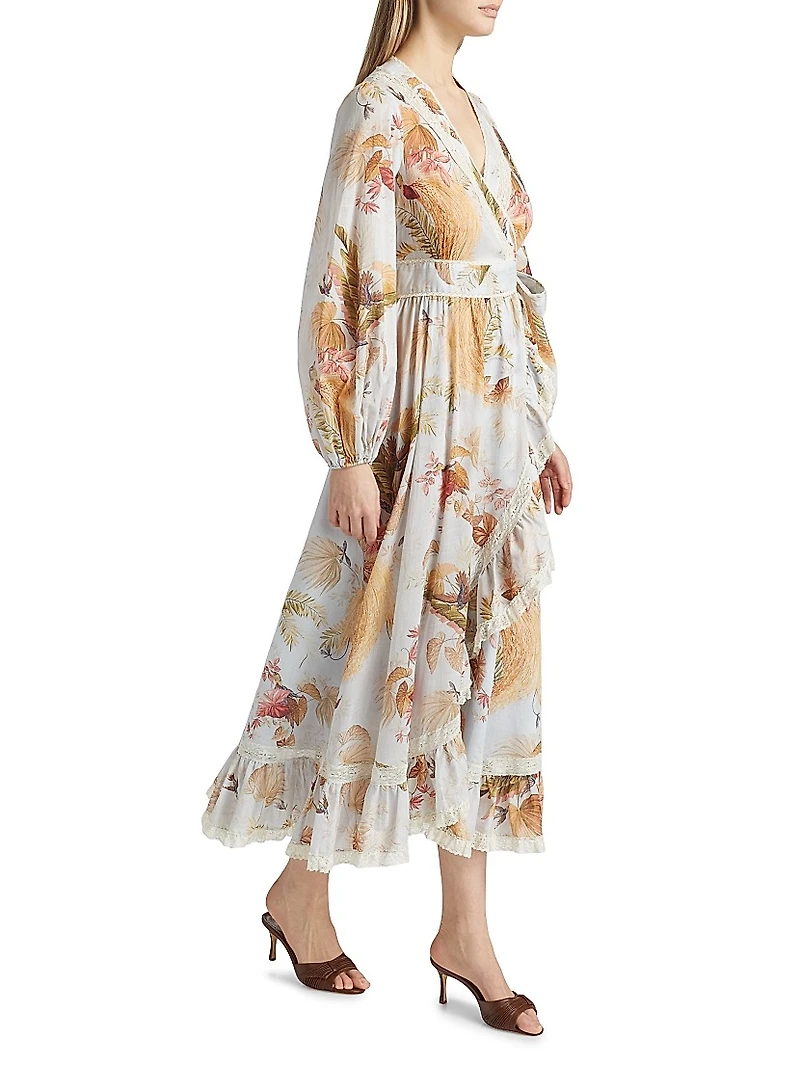 Ascension Lace-Trimmed Printed Cotton Midi Dress