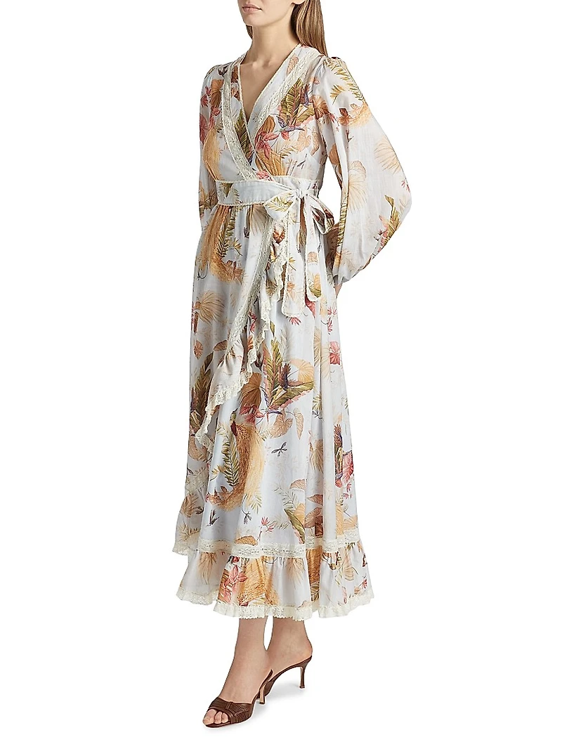 Ascension Lace-Trimmed Printed Cotton Midi Dress