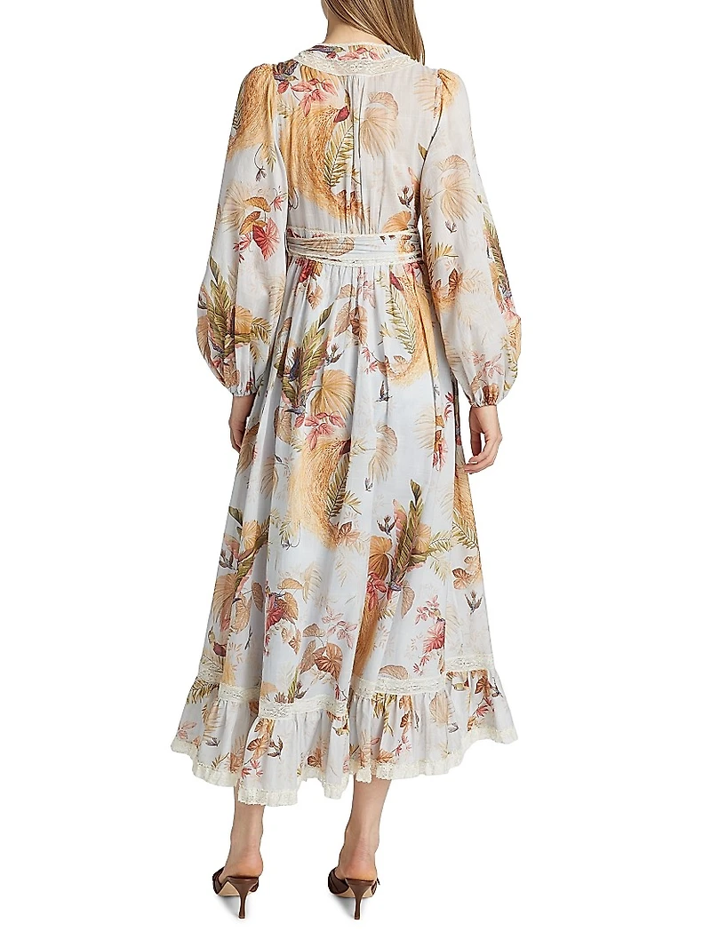 Ascension Lace-Trimmed Printed Cotton Midi Dress