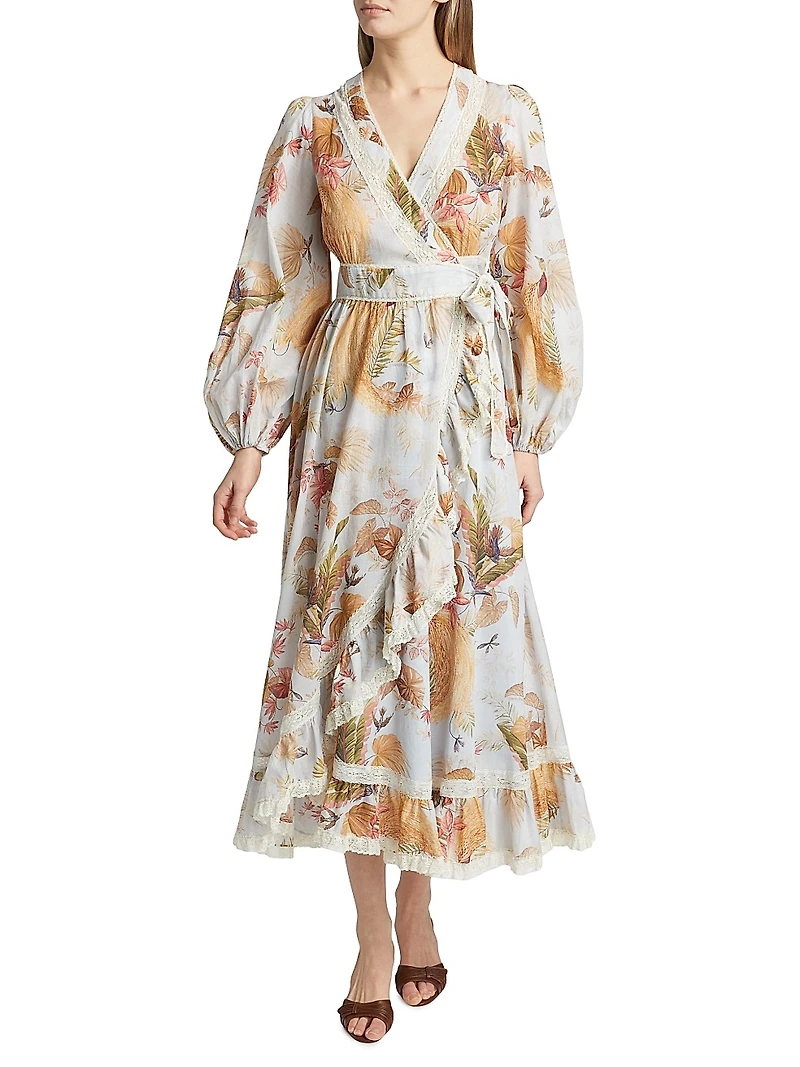 Ascension Lace-Trimmed Printed Cotton Midi Dress