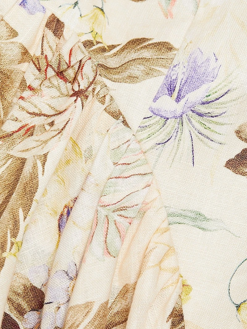 Coco Leaf-Printed Linen Midi-Dress