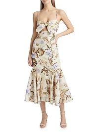 Coco Leaf-Printed Linen Midi-Dress