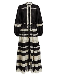 Rhiannon Lace Billow Striped Cotton Maxi Dress