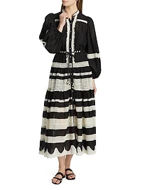 Rhiannon Lace Billow Striped Cotton Maxi Dress