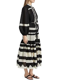 Rhiannon Lace Billow Striped Cotton Maxi Dress