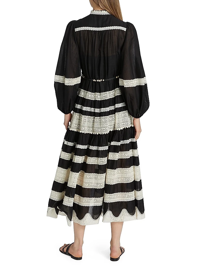 Rhiannon Lace Billow Striped Cotton Maxi Dress