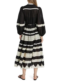Rhiannon Lace Billow Striped Cotton Maxi Dress