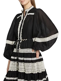 Rhiannon Lace Billow Striped Cotton Maxi Dress