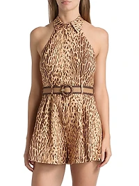 Cascadian Leopard Linen Halterneck Romper