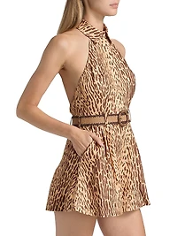 Cascadian Leopard Linen Halterneck Romper