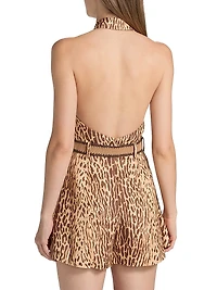 Cascadian Leopard Linen Halterneck Romper
