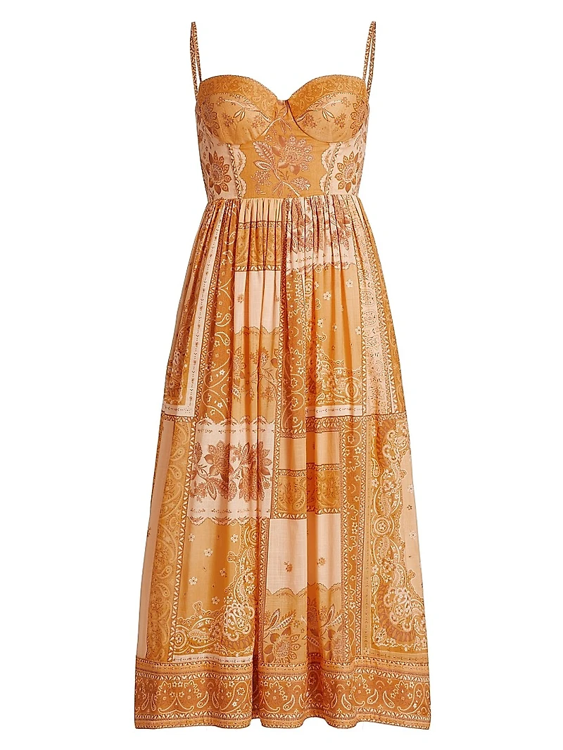 Lucky Printed Cotton Corset Midi-Dress