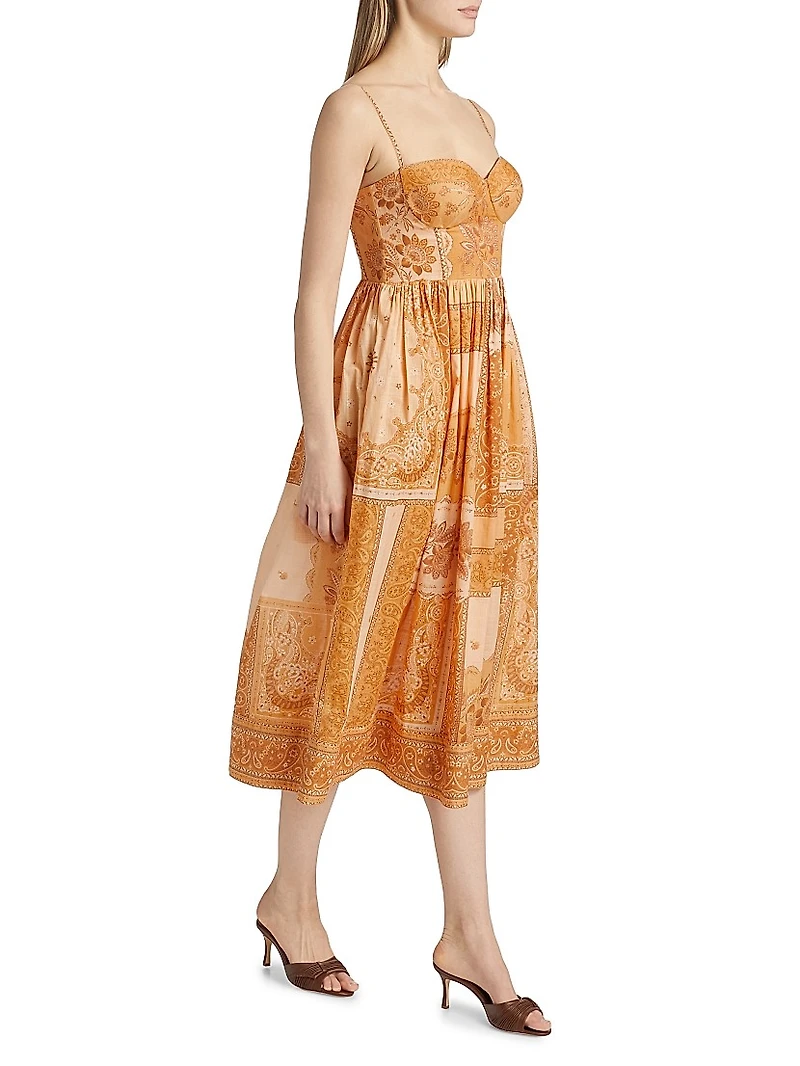 Lucky Printed Cotton Corset Midi-Dress