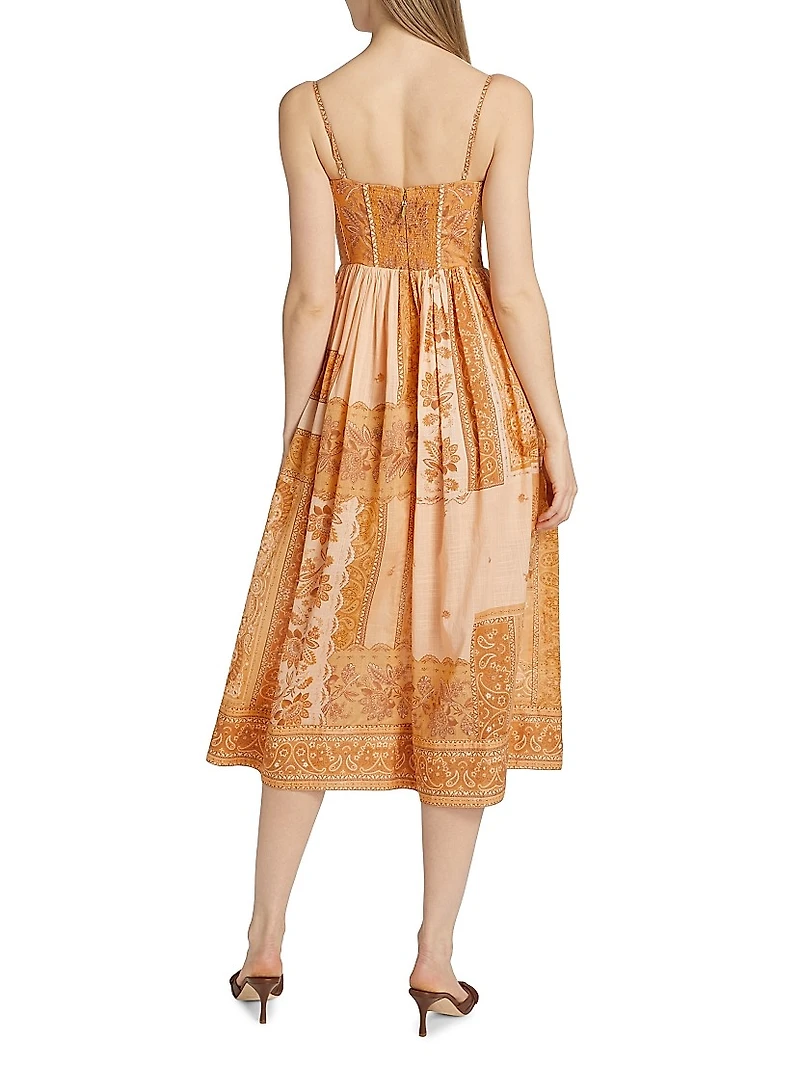 Lucky Printed Cotton Corset Midi-Dress