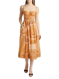 Lucky Printed Cotton Corset Midi-Dress