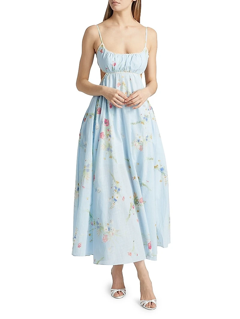 Lucky Picnic Floral Linen Maxi Dress