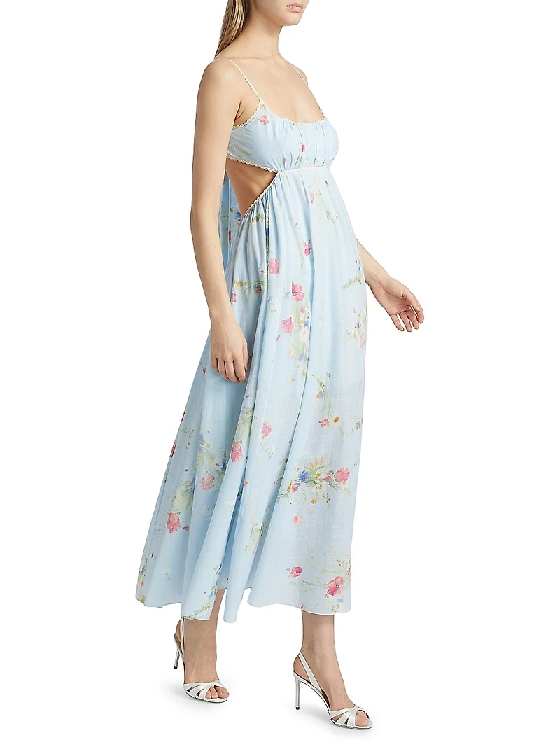Lucky Picnic Floral Linen Maxi Dress