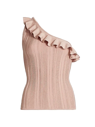 Lucky Metallic Frill One-Shoulder Tank