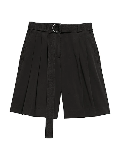 Pleated Denim Shorts