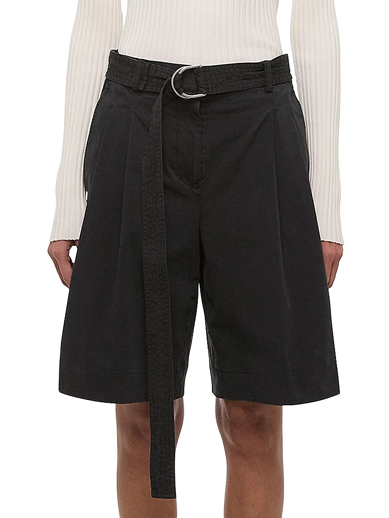 Pleated Denim Shorts