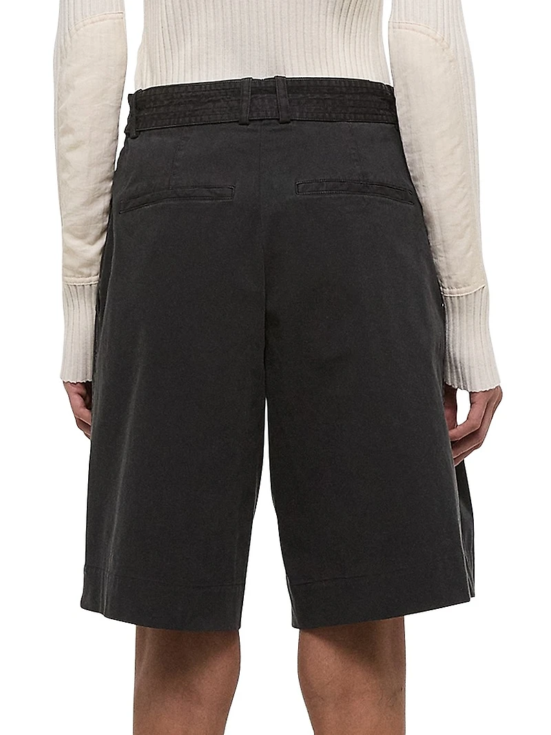 Pleated Denim Shorts