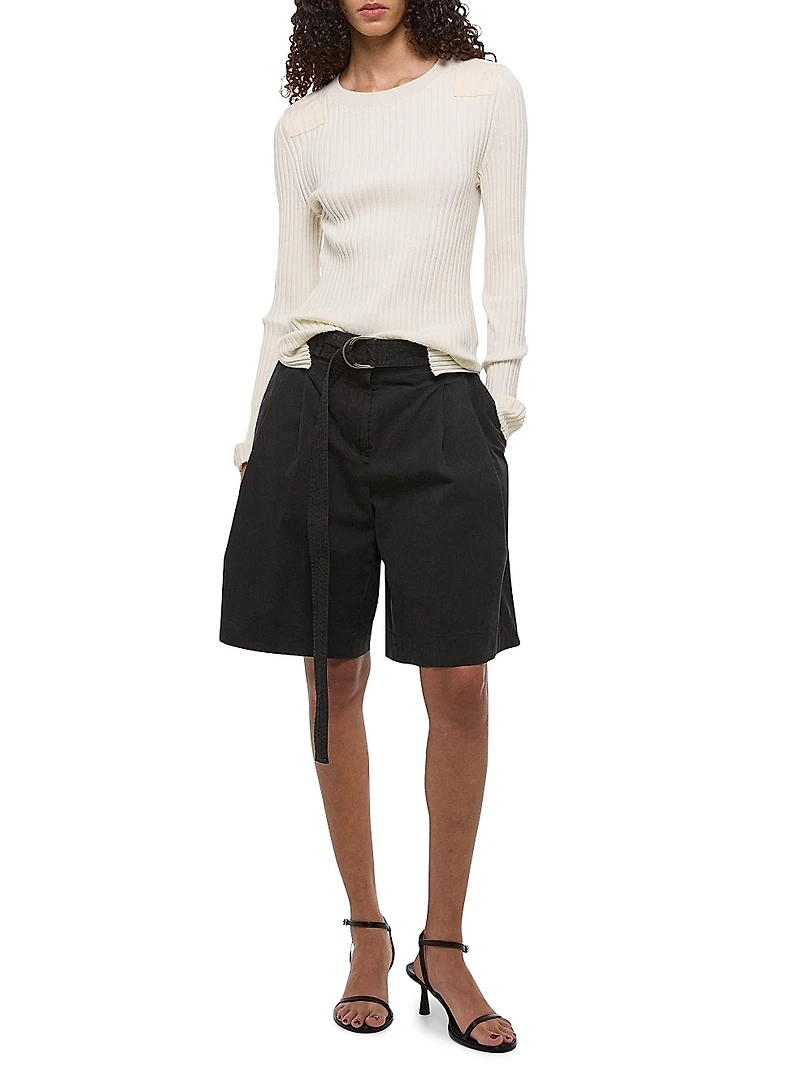 Pleated Denim Shorts