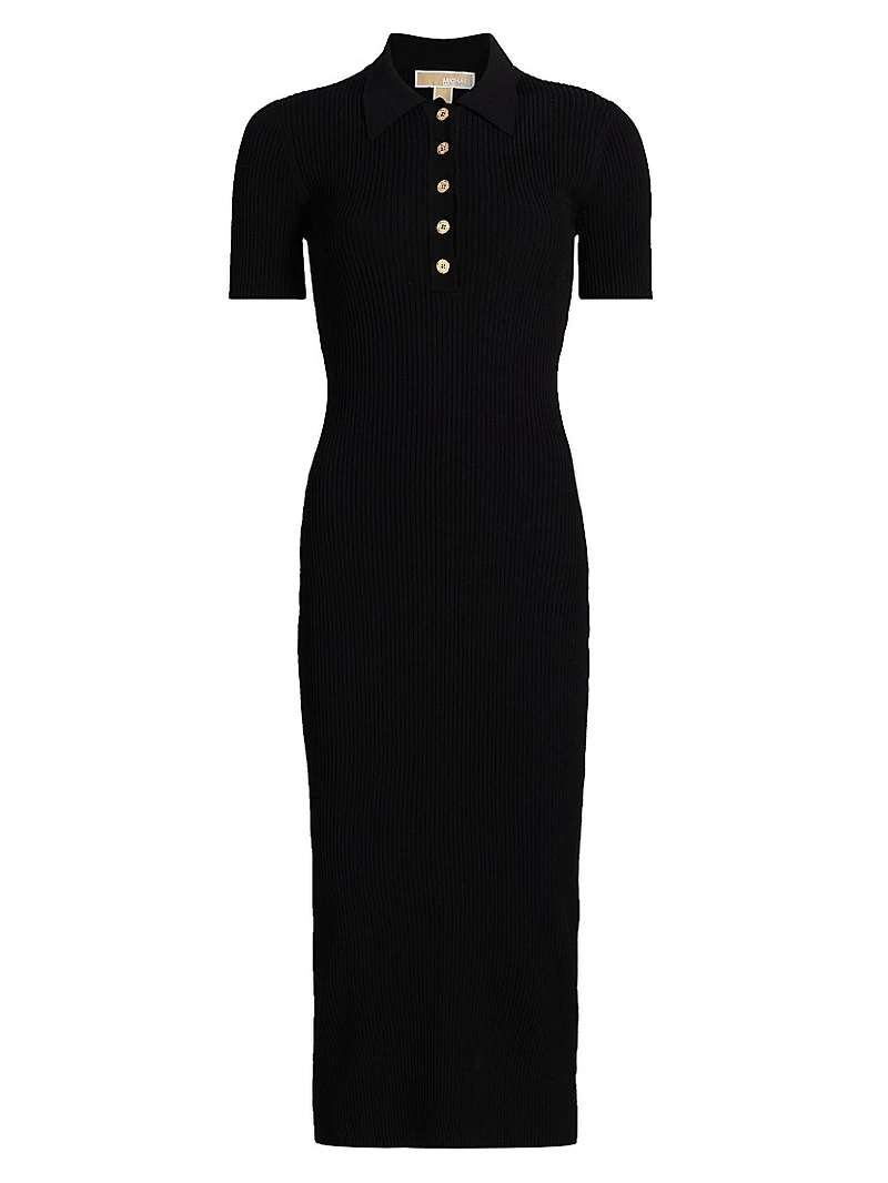 Core Polo Rib-Knit Midi-Dress
