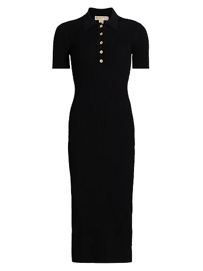 Core Polo Rib-Knit Midi-Dress