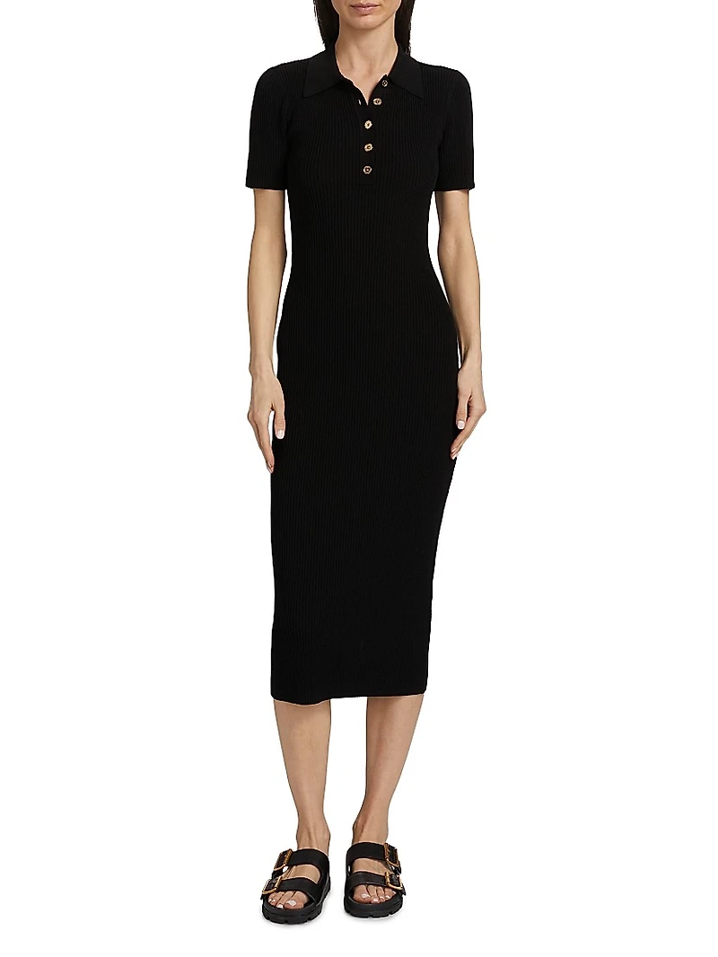Core Polo Rib-Knit Midi-Dress
