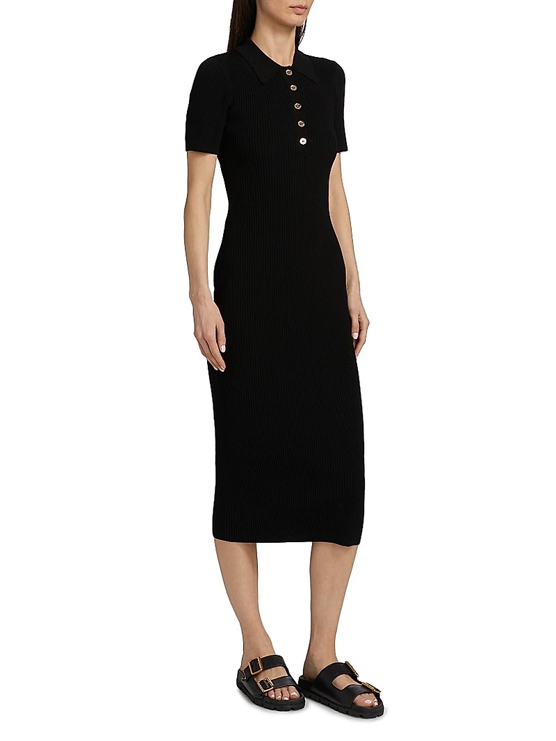 Core Polo Rib-Knit Midi-Dress