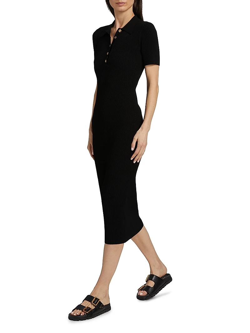 Core Polo Rib-Knit Midi-Dress