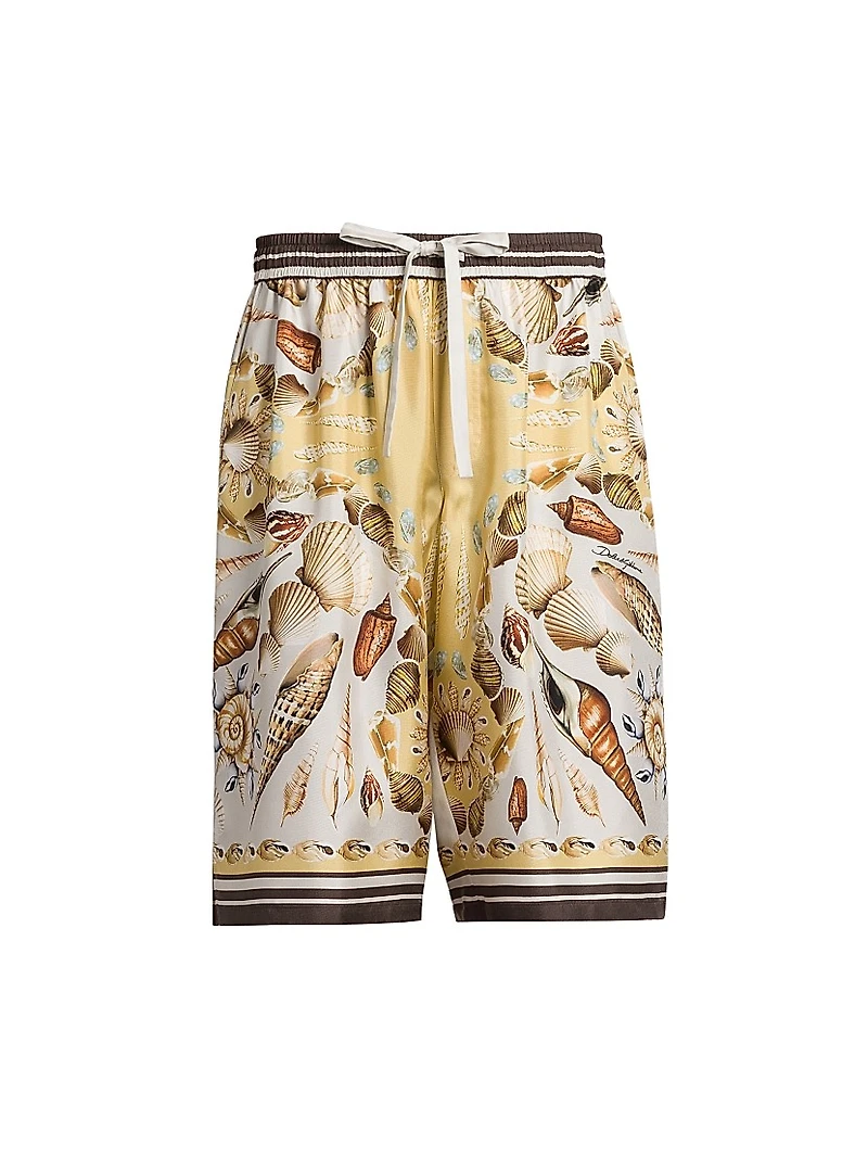 Seashell Print Silk Shorts