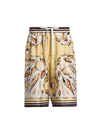 Seashell Print Silk Shorts