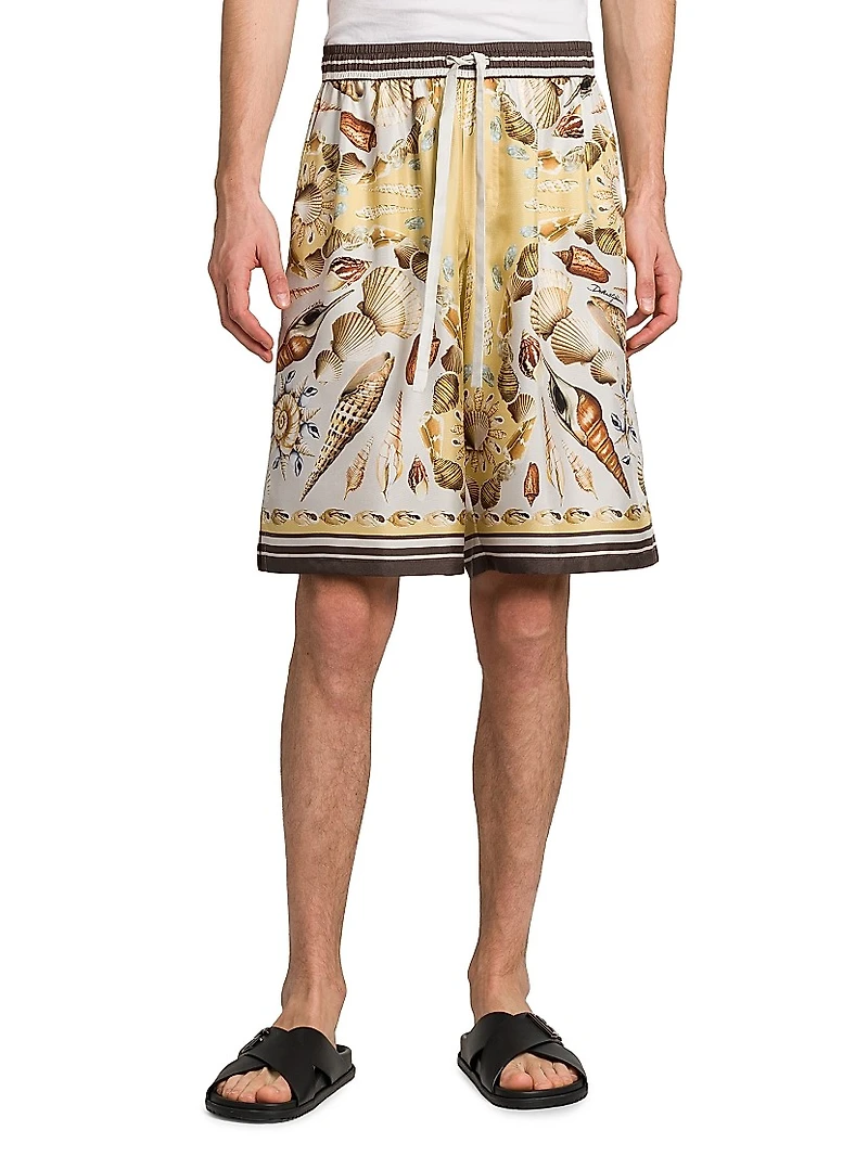Seashell Print Silk Shorts