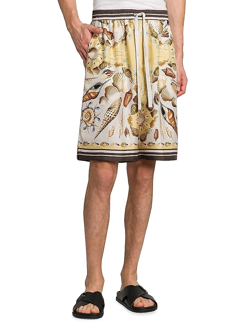 Seashell Print Silk Shorts