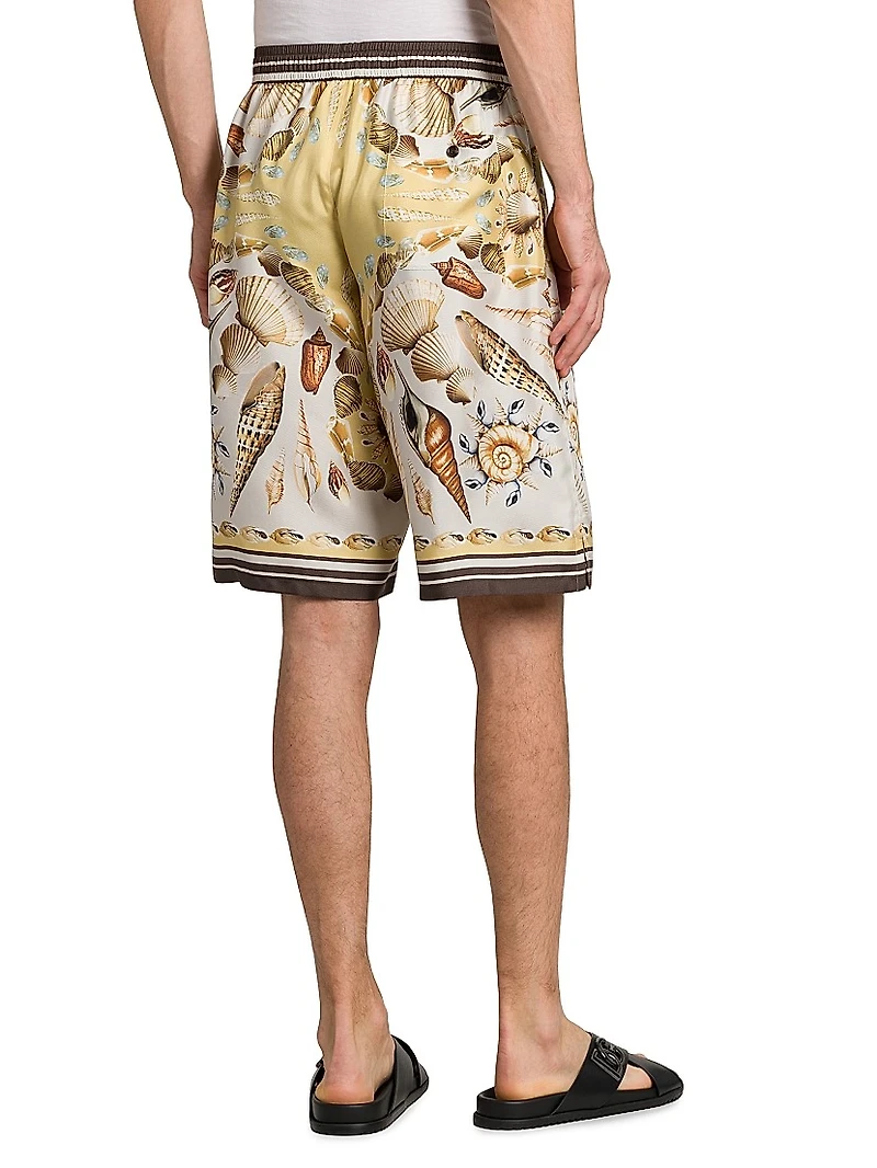 Seashell Print Silk Shorts