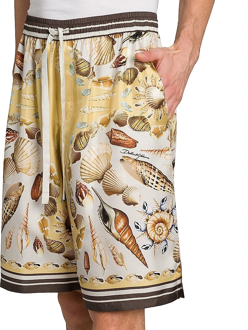 Seashell Print Silk Shorts