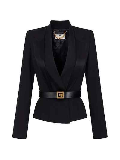 Crêpe Satin Lapel Blazer